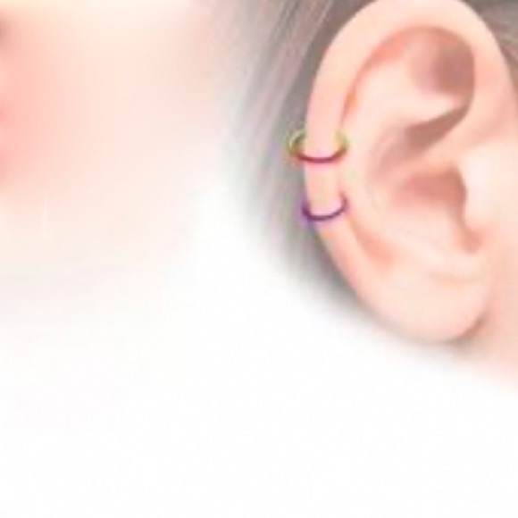 3 Pack Rainbow Colored Nose Ring Cartilage Hoop - Picture 9 of 15